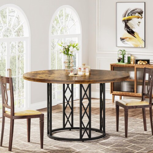 Tribesigns Round Dining Table For 4-6 People, 47-Inch Farmhouse Kitchen Table Circle Dinner Table With Pedestal Base Wood Dinning Room Table For Kitchen Living Room