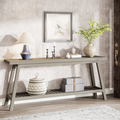 Grey wood entry table sales