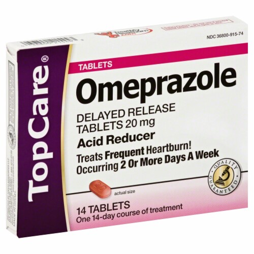 TopCare Omeprazole Acid Reducer Tablets 20mg Perspective: front