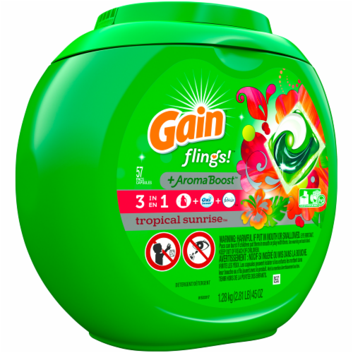Gain Flings Tropical Sunrise 3 in 1 Pacs Laundry Detergent Pods Perspective: front