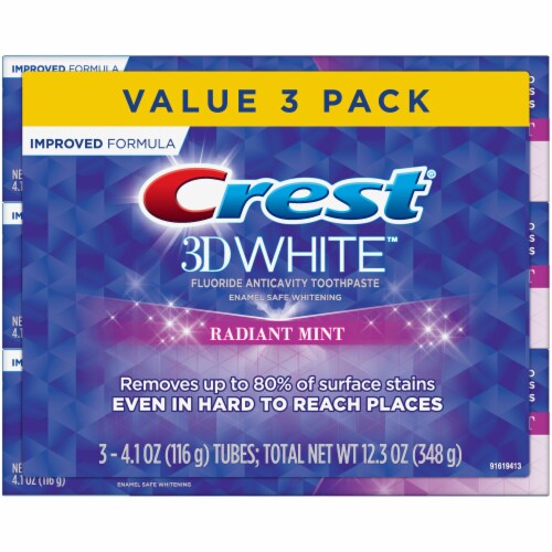 Crest 3D White Radiant Mint Fluoride Anticavity Toothpaste Value Pack Perspective: front