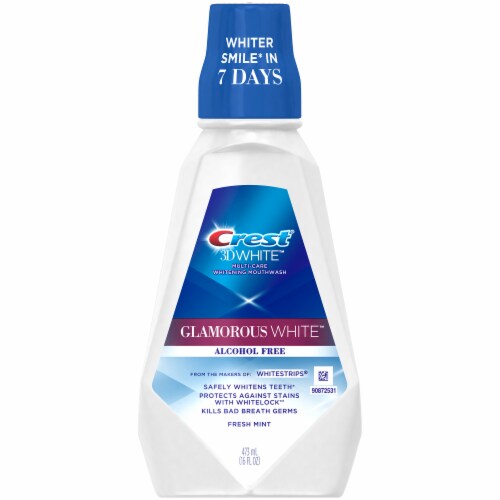 Crest 3D White Glamorous White Alcohol Free Fresh Mint Multi-Care Whitening Mouthwash Perspective: front