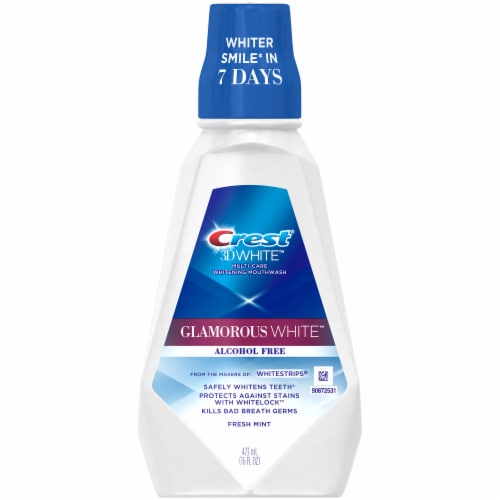 Crest 3D White Glamorous White Alcohol Free Fresh Mint Multi-Care Whitening Mouthwash Perspective: front