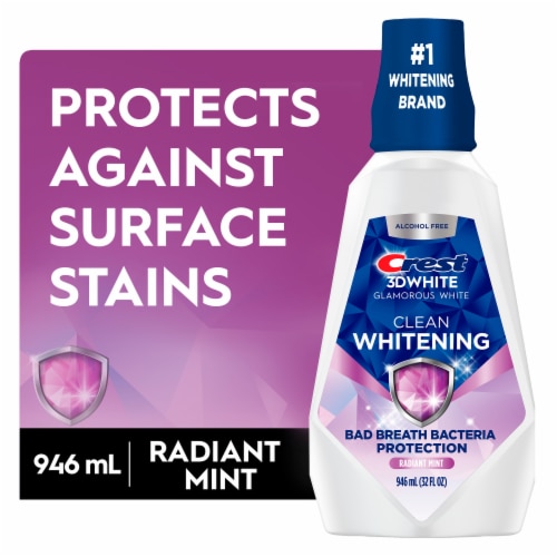 Crest Arctic Mint 3DWhite Glamorous White Alcohol Free Multi-Care Whitening Mouthwash Perspective: front
