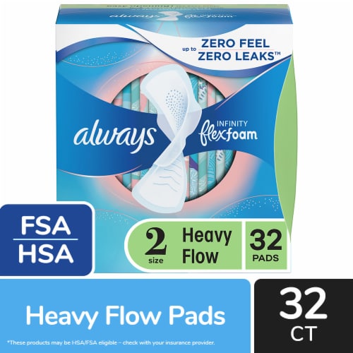 Always InFinity FlexFoam Pads With Wings Heavy Flow Absorbency Size 2 Unscented Perspective: front
