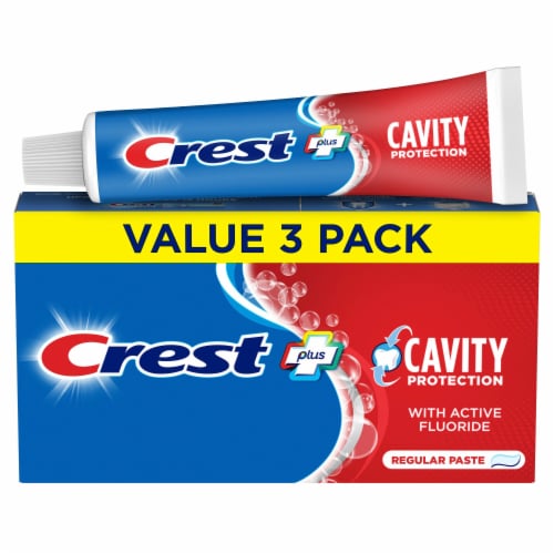 Crest Plus Cavity Protection Toothpaste, Regular Paste, 5.7 oz Triple Perspective: front