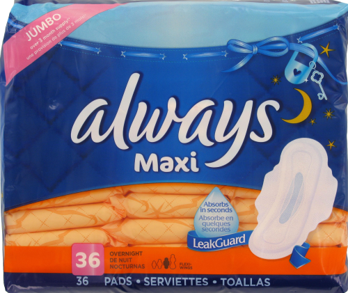 Always Maxi Pads Overnight Extra Heavy Flow 20 Each (Pack of 8