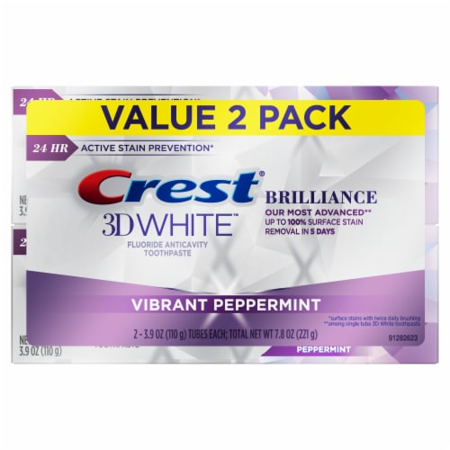 Crest 3D White Brilliance Vibrant Peppermint Fluoride Anticavity Toothpaste Value Pack Perspective: front