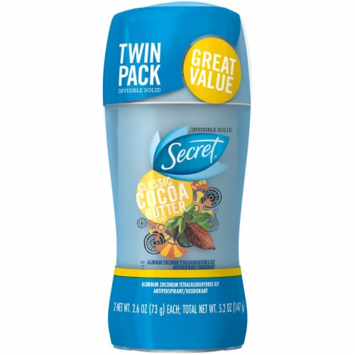 Secret Classic Cocoa Butter Scent Invisible Solid Antiperspirant / Deodorant Sticks Perspective: front