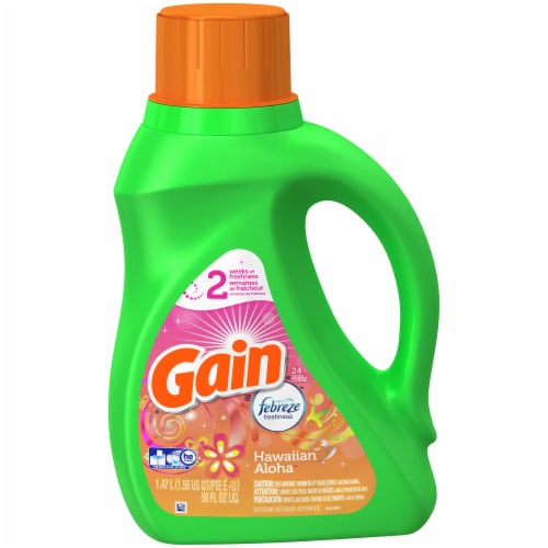 Gain Hawaiian Aloha with Febreze Freshness Liquid Laundry Detergent Perspective: front