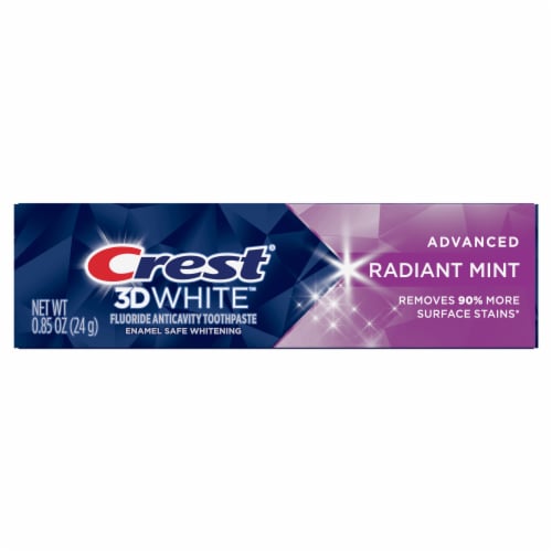 Crest 3D White Radiant Mint Whitening Toothpaste Travel Size Perspective: front