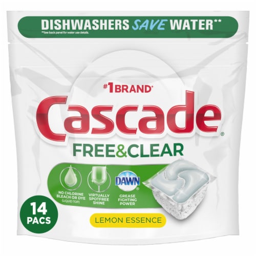 Cascade Free & Clear ActionPacs Lemon Essence Scent Dishwasher Detergent Perspective: front