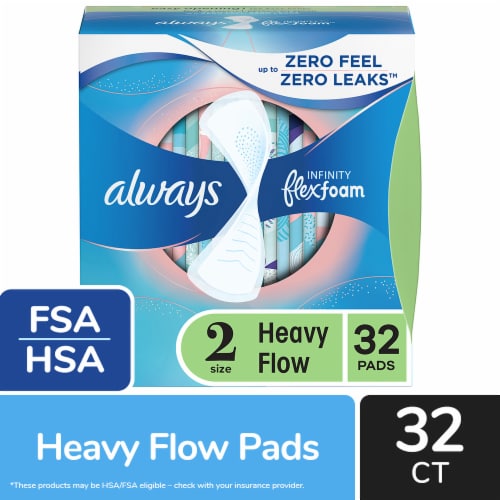 Always Infinity Size 2 FlexFoam Heavy Flow Unscented Pads Perspective: front