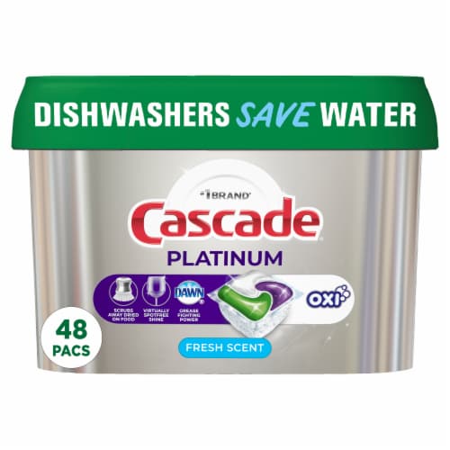 Cascade Platinum ActionPacs + Oxi Fresh Scent Dishwasher Detergent Pods Perspective: front