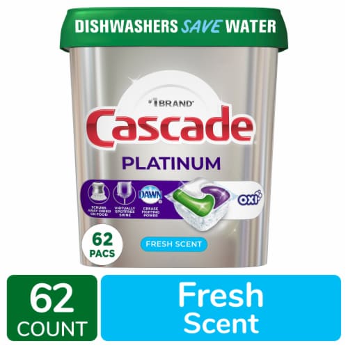 Cascade Platinum ActionPacs + Oxi Fresh Scent Dishwasher Detergent Pods Perspective: front