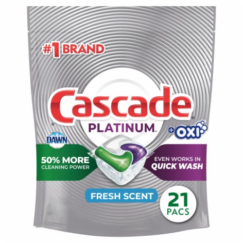 Cascade Platinum ActionPacs + Oxi Fresh Scent Dishwasher Detergent Pods Perspective: front