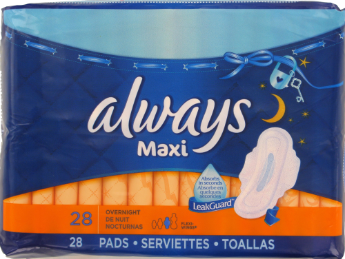 Always Overnight Maxi Pads with Wings, 28 Count - Kroger