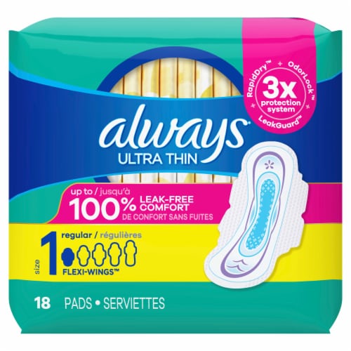 Always® Ultra Thin Size 1 Regular Unscented Pads with Wings, 18 ct - Fry's  Food Stores