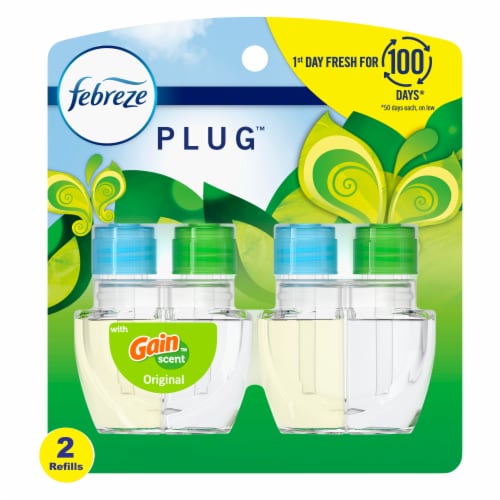 Febreze Gain Original Scent Odor-Fighting Fade Defy PLUG Oil Air Freshener Refill Perspective: front