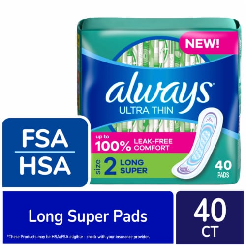 Always Ultra Thin Pads Long Super Absorbency Size 2 Unscented Perspective: front