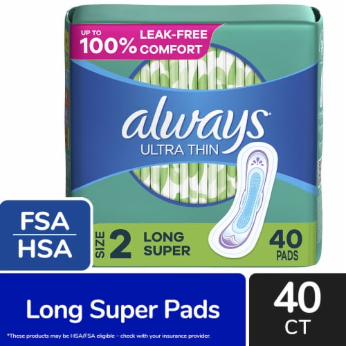 Always Ultra Thin Pads Long Super Absorbency Size 2 Unscented Perspective: front