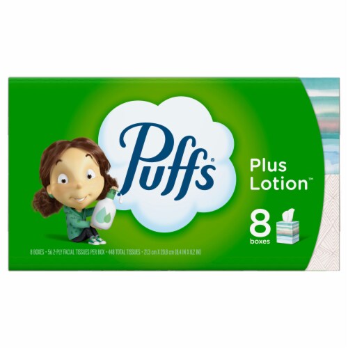 Puffs Plus Lotion Facial Tissues Eight Pack Perspective: front