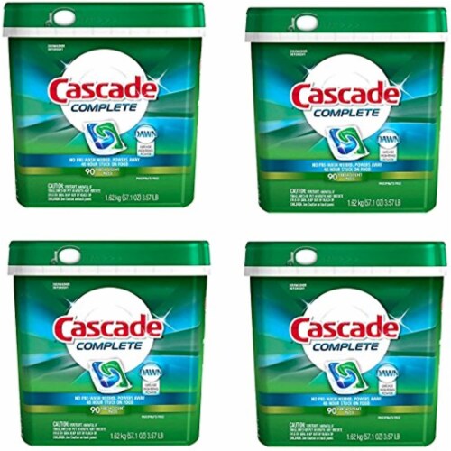 Cascade Complete Fresh Scent Dishwasher Detergent Pacs, ZChltJ, 4 Pack(90 Count) Perspective: front