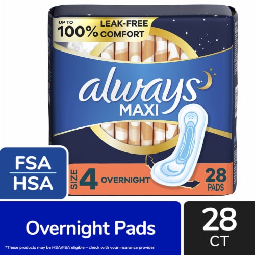 Always Maxi Pads Overnight Absorbency Size 4 Unscented Perspective: front