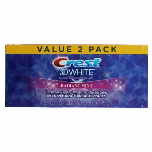 Crest 3D White, Whitening Toothpaste Radiant Mint, 4.1 oz, Pack of 2 Perspective: front