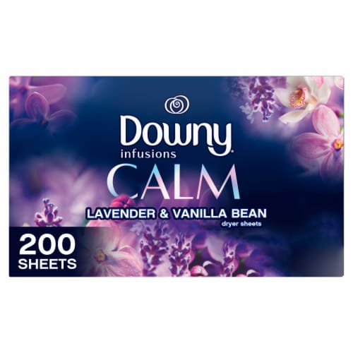 Downy Infusions Calm Lavender & Vanilla Bean Fabric Softener Dryer Sheets Perspective: front