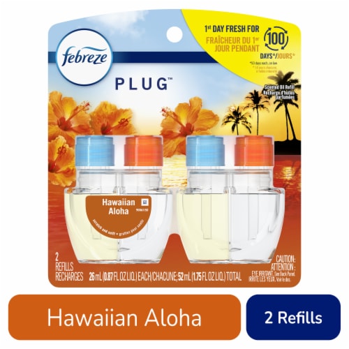 Febreze Hawaiian Aloha Odor-Eliminating Fade Defy PLUG Air Freshener Oil Refills Perspective: front
