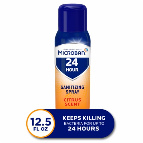 Microban 24 Hour Citrus Scent Disinfectant Sanitizing Spray Perspective: front