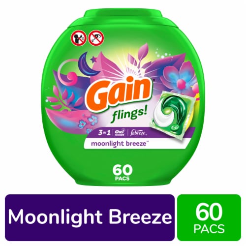 Gain Flings Moonlight Breeze Liquid Laundry Detergent Soap Pacs Perspective: front