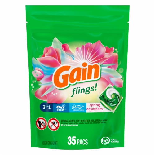 Gain Flings Spring Daydream Scent Liquid Laundry Detergent Soap Pacs Perspective: front