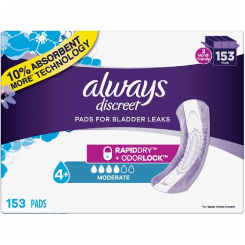 Always Discreet Incontinence Pads, Moderate Absorbency (153 Count), 1 unit  - Fry's Food Stores