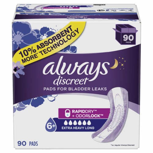 Always Discreet Plus Incontinence Pads, Extra Heavy Absorbency, Long (90  Count), 1 unit - Harris Teeter