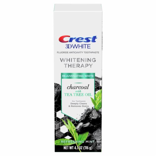 Crest Charcoal 3D White Toothpaste Whitening Therapy with Tea Tree Oil Refreshing Mint flavor Perspective: front