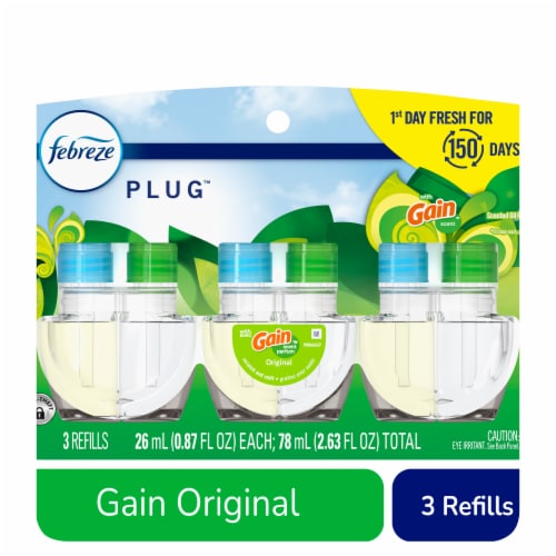 Febreze Gain Original Scent Odor-Eliminating Fade Defy PLUG Air Freshener Oil Refills Perspective: front