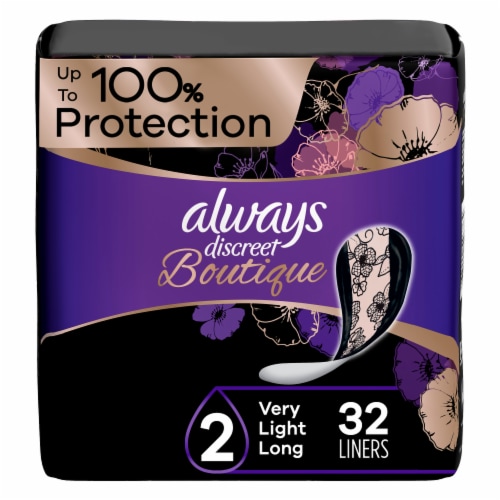 Always Discreet Boutique Incontinence Liners for Women Very Light Absorbency Long Length Perspective: front
