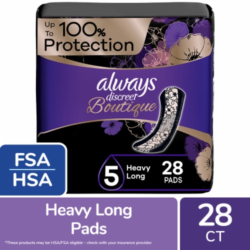 Always Discreet Boutique Heavy Long Size 5 Incontinence Pads 28 Ct