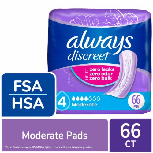 Always Discreet Moderate Size 4 Incontinence and Postpartum Pads Perspective: front