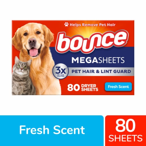 Bounce Pet Hair & Lint Guard Fresh Scent Mega Dryer Sheets Perspective: front