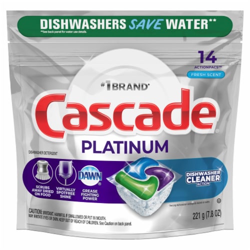 Cascade Platinum ActionPacs + Dishwasher Cleaner Fresh Scent Dishwasher Detergent Pods Perspective: front