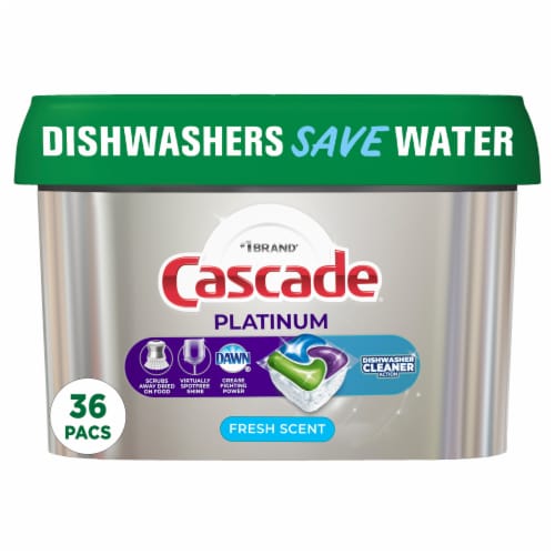 Cascade Platinum ActionPacs + Dishwasher Cleaner Fresh Scent Dishwasher Detergent Pods Perspective: front