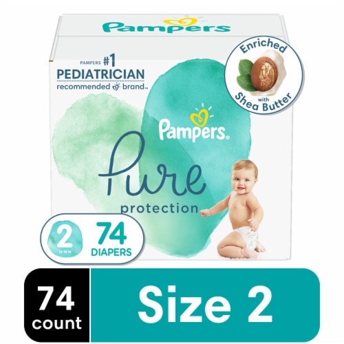 Pampers Pure Protection Baby Diapers Size 2 (12-18 lbs), 74 count