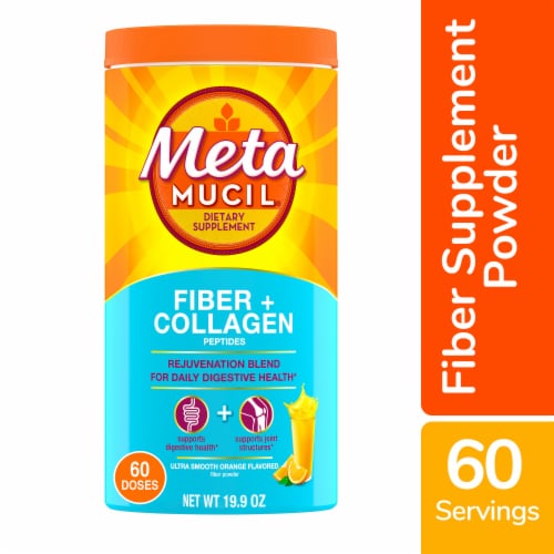 Metamucil Fiber + Collagen Peptides Orange Flavored Powder Perspective: front