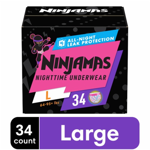 Ninjamas Nighttime Bedwetting Girls Underwear Size L/XL, 34 ct - Kroger