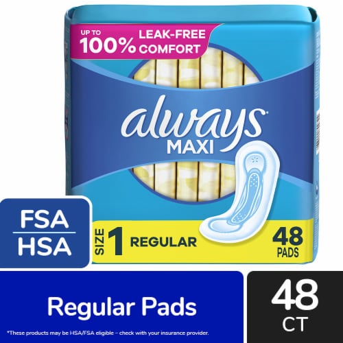 Always Maxi Pads Regular Absorbency Size 1 Unscented Perspective: front