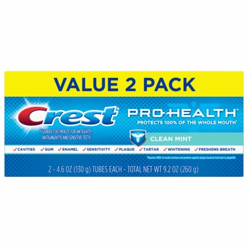 Crest Pro-Health Toothpaste Smooth Formula Clean Mint Paste Twin Pack Perspective: front