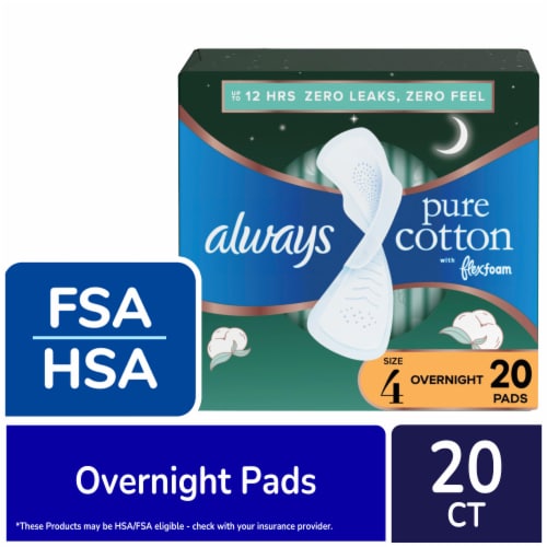 Always Pure Cotton FlexFoam Pads with Wings Overnight Absorbency Size 4  Unscented, 20 count - Foods Co.